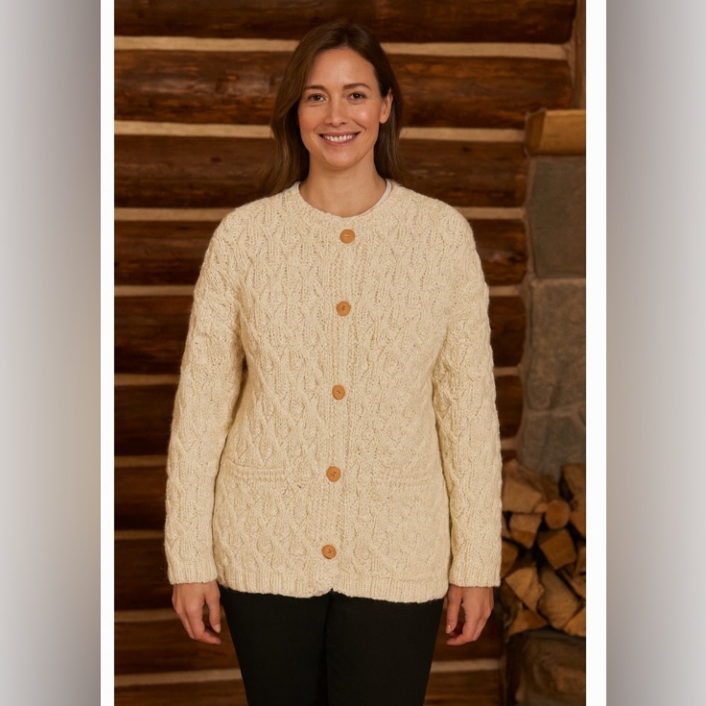 Handmade Women's Cream Cable Knit Sweater size XL